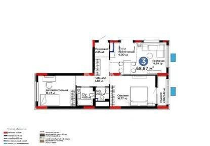 Продажа 3-комнатной квартиры, 68.67 м² в Астане