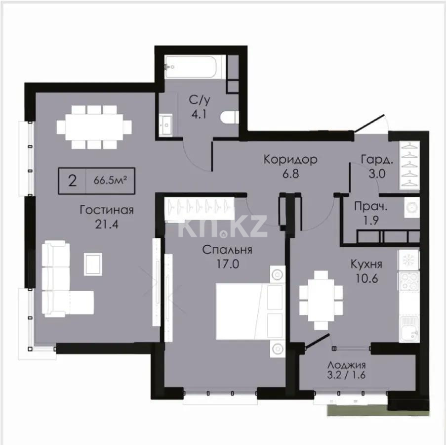Продажа 2-комнатной квартиры, 66.67 м², ул. Сыганак, дом  22/1 в Астане