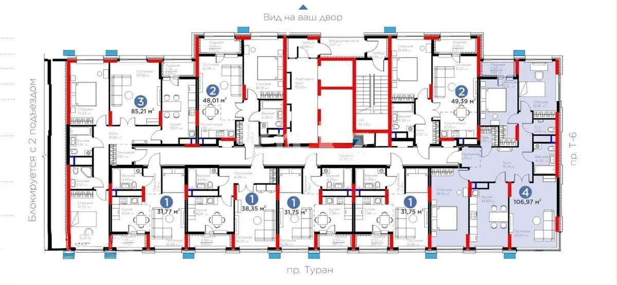 Продажа 4-комнатной квартиры, 107 м², пр. Туран, дом  57а в Астане