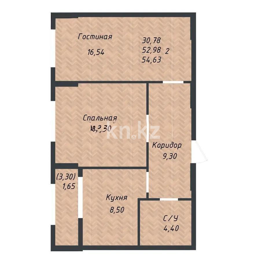 Продажа 2-комнатной квартиры, 54.63 м² в Астане
