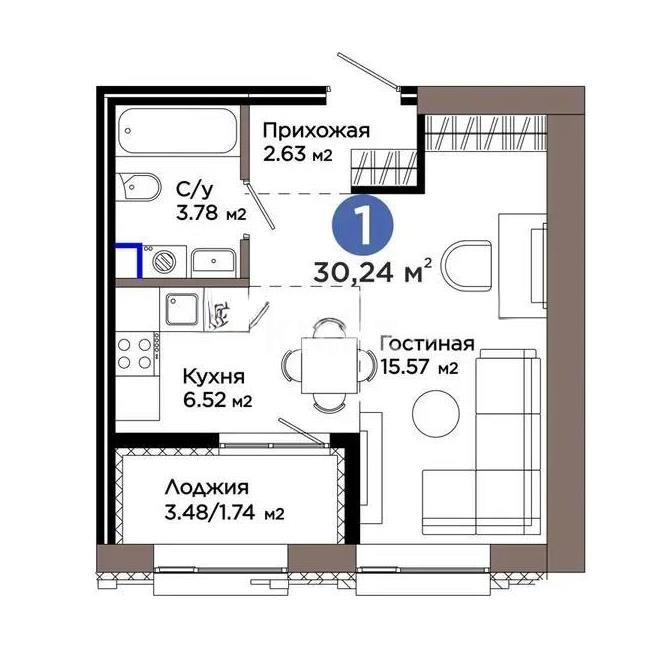 Продажа 1-комнатной квартиры, 30.24 м² в Астане - фото 2