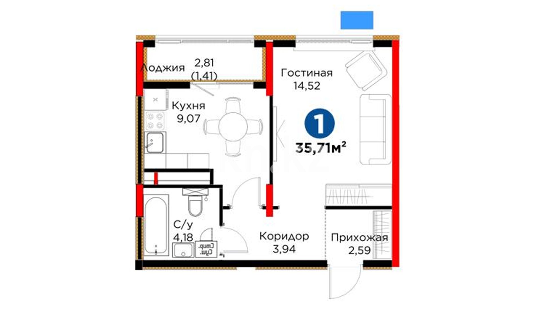 ЖК Alem Dara, 1-комнатная, цена 21 886 659 ₸, 612 900 ₸&nbsp;/&nbsp;м²