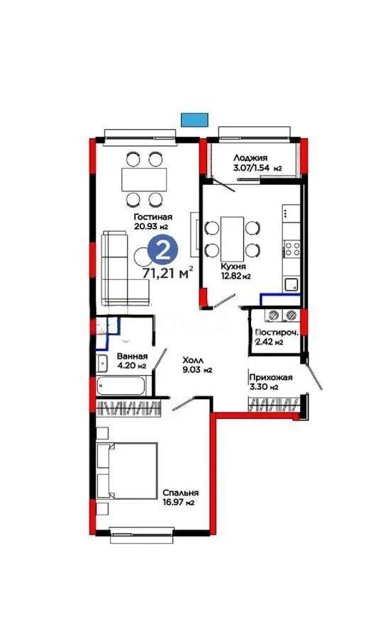 Продажа 2-комнатной квартиры, 71.21 м² в Астане