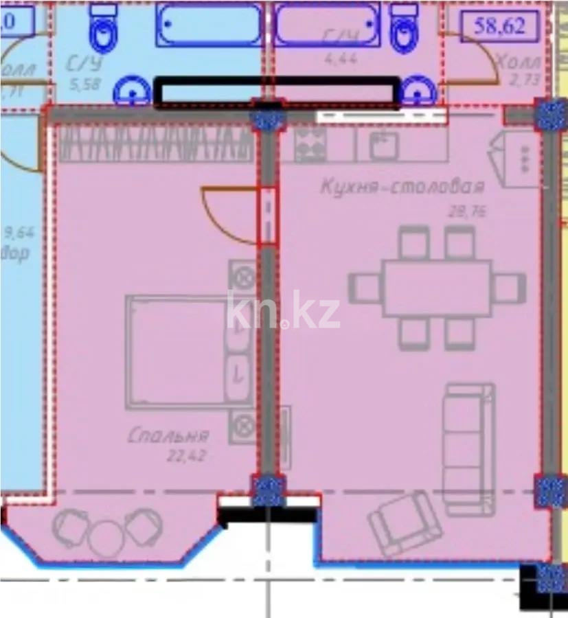 Продажа 2-комнатной квартиры, 58.8 м², ул. Сейдимбека, дом  105/6 в Алматы - фото 3