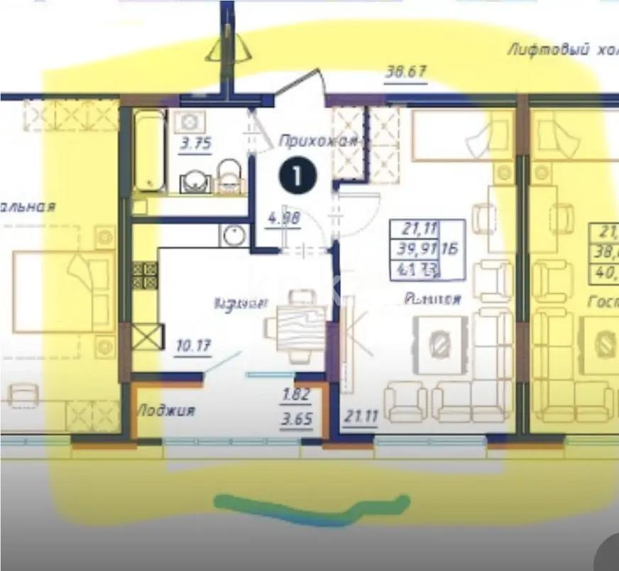 Продажа 1-комнатной квартиры, 43 м² в Астане