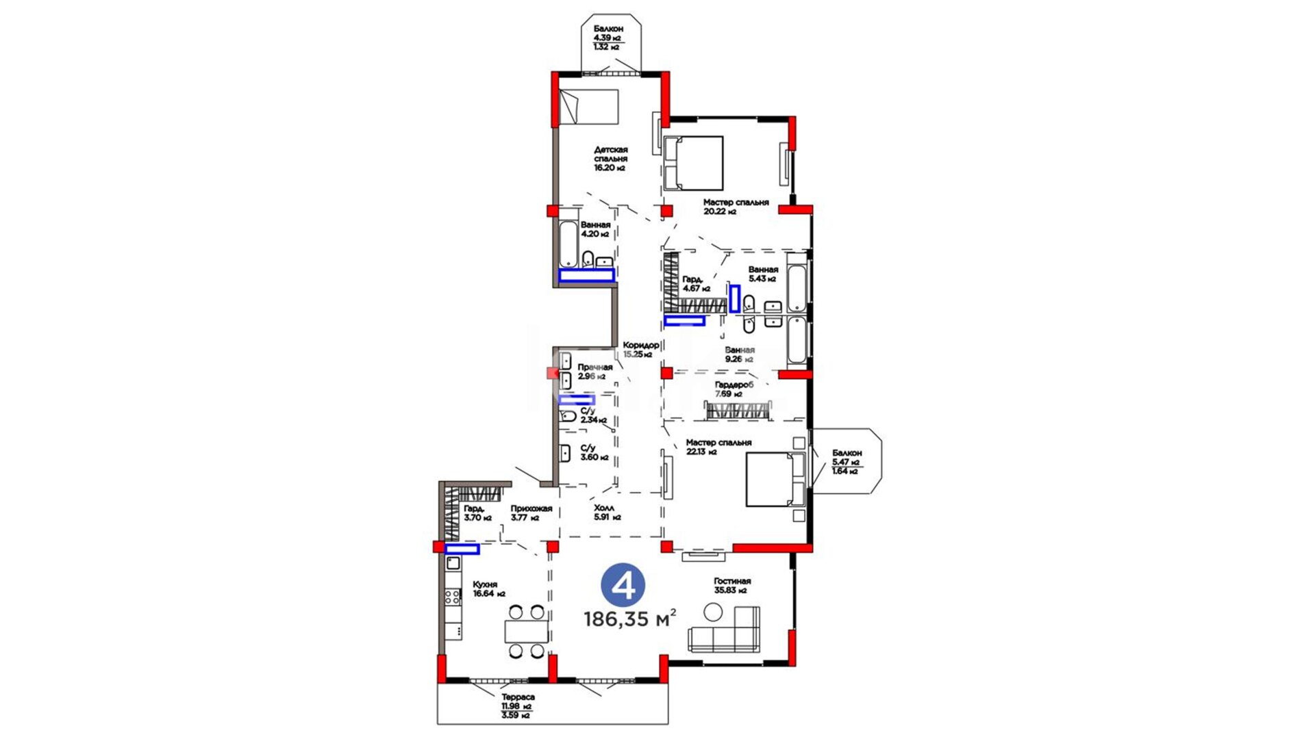 ЖК 1st by BI, 4-комнатная, цена 423 620 561 ₸, 2 270 450 ₸&nbsp;/&nbsp;м²