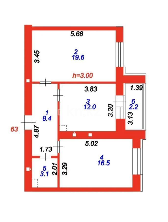 Продажа 2-комнатной квартиры, 61.8 м² в Астане