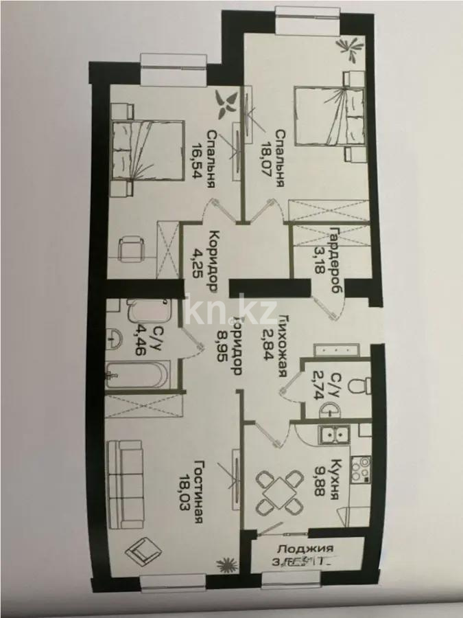 Продажа 3-комнатной квартиры, 90.71 м² в Астане