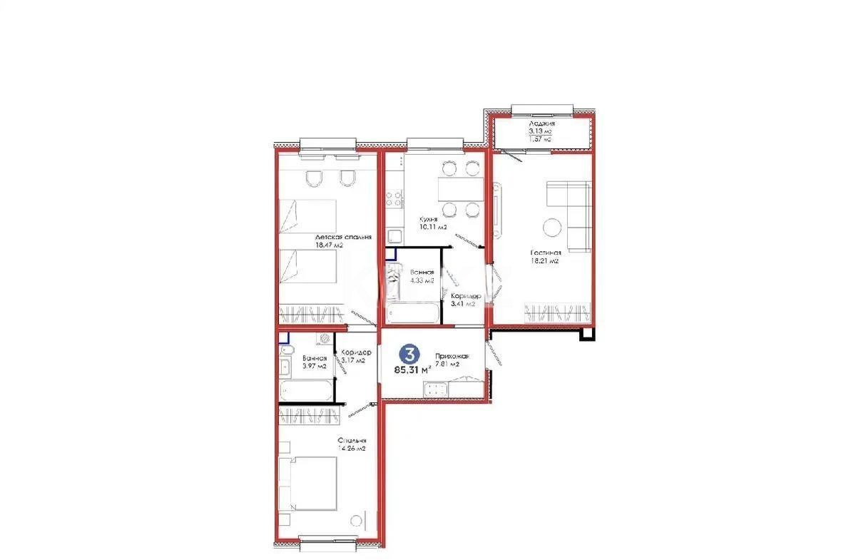 Продажа 3-комнатной квартиры, 86 м² в Астане