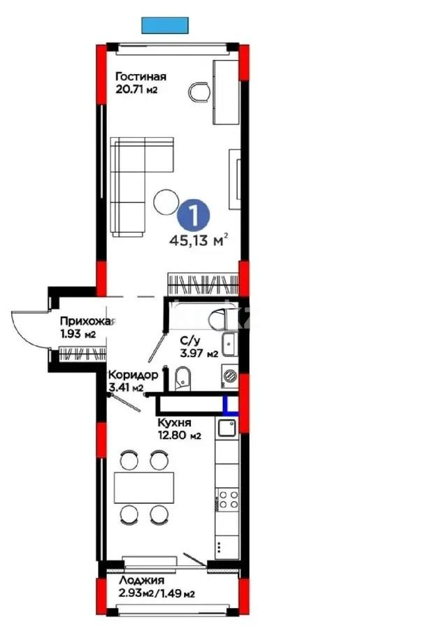Продажа 2-комнатной квартиры, 46 м² в Астане