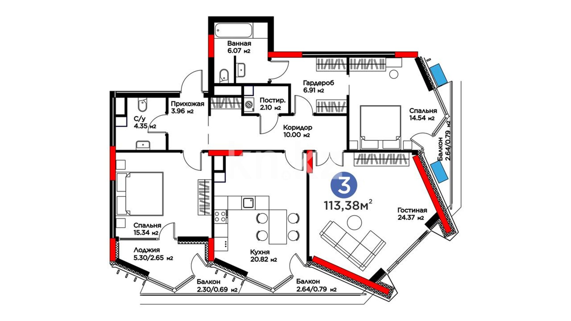 ЖК MoD. Urban, 3-комнатная, цена 85 919 364 ₸, 757 800 ₸&nbsp;/&nbsp;м²