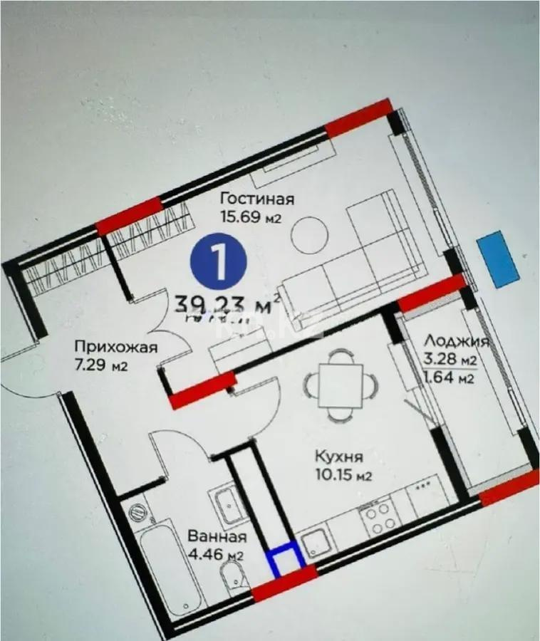 Продажа 1-комнатной квартиры, 39.23 м² в Астане