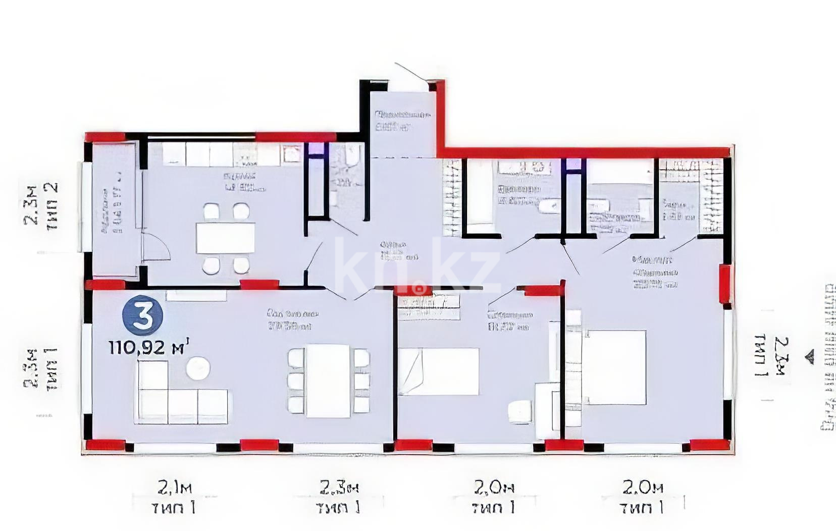 Продажа 3-комнатной квартиры, 111 м² в Астане