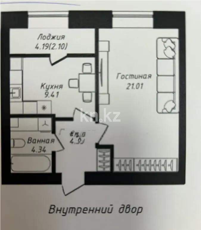 Продажа 1-комнатной квартиры, 41.5 м² в Астане