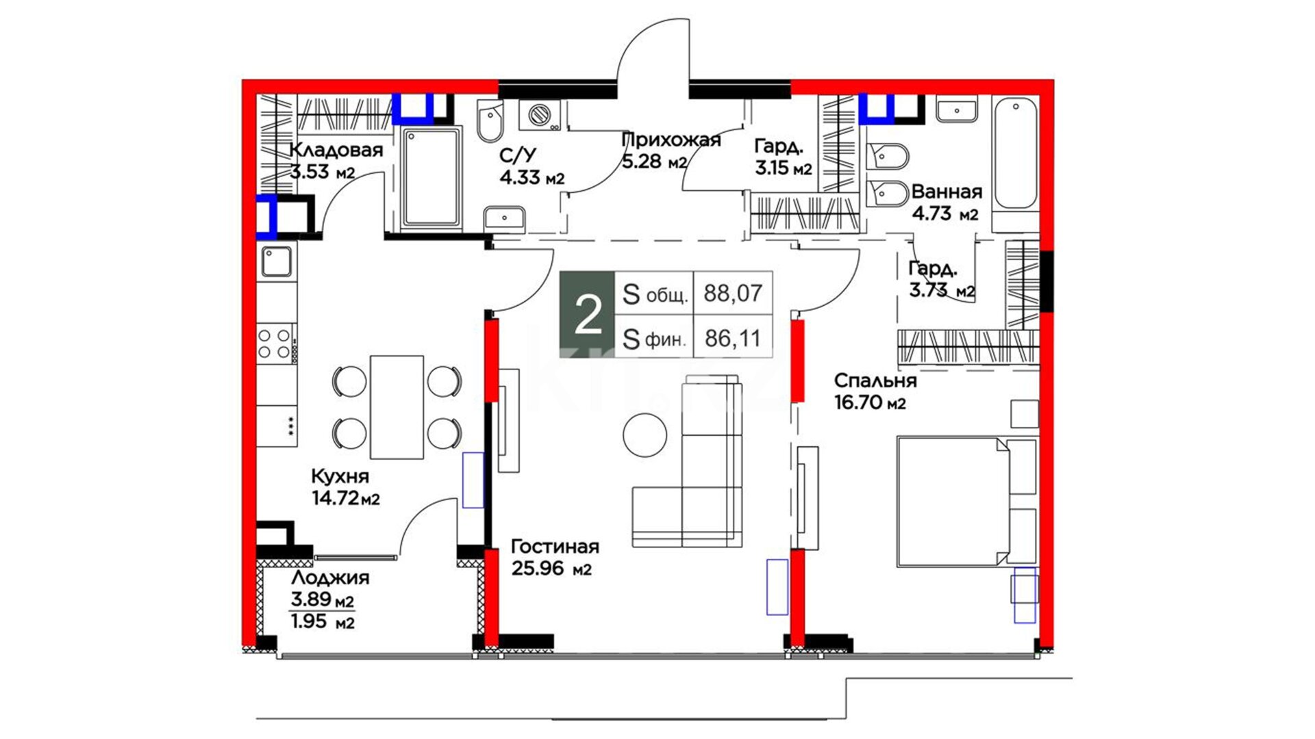 ЖК El Monte, 2-комнатная, цена 198 265 270 ₸, 2 303 000 ₸&nbsp;/&nbsp;м²