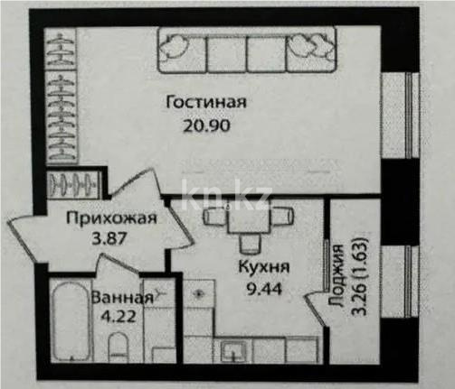 Продажа 1-комнатной квартиры, 40 м² в Астане