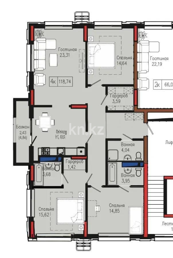 Продажа 4-комнатной квартиры, 118.65 м² в Астане