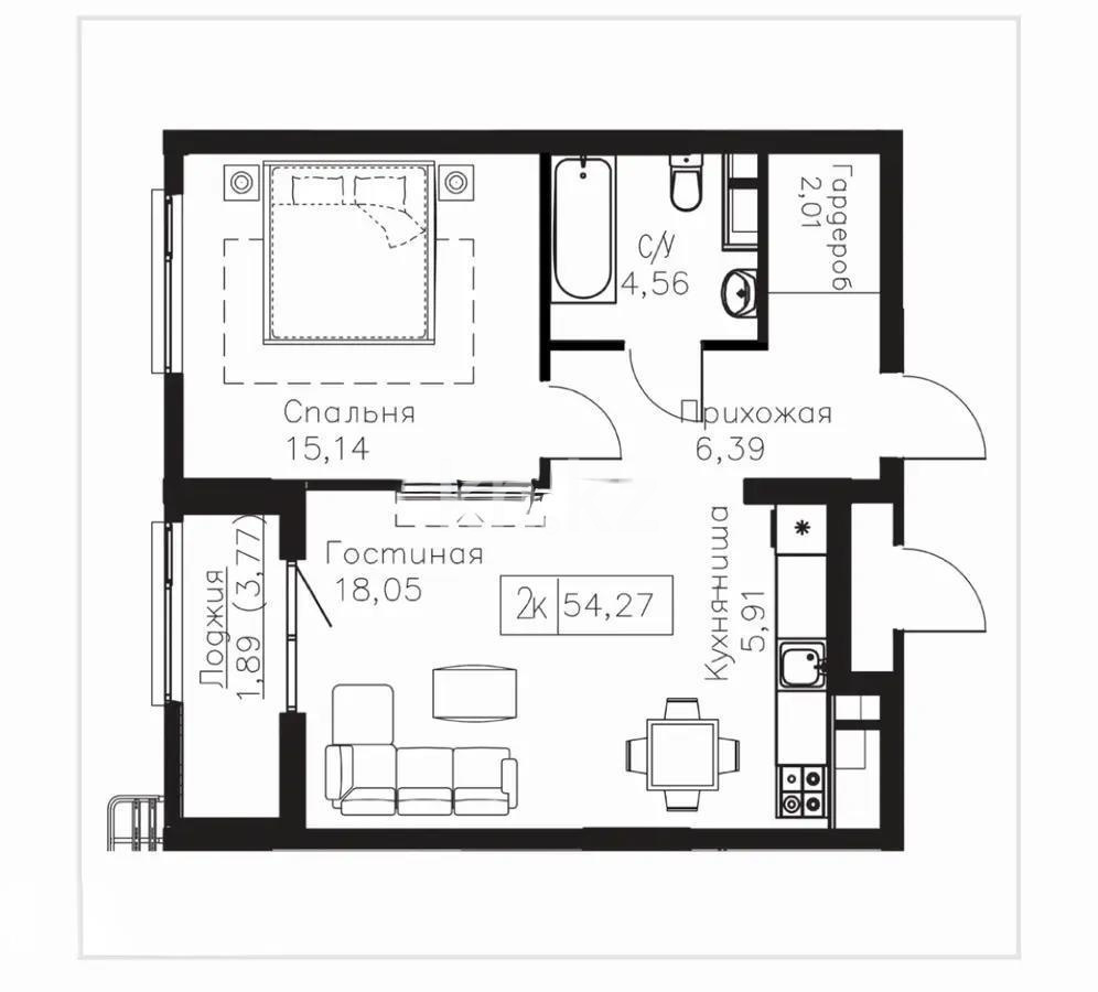 Продажа 2-комнатной квартиры, 54.12 м², пр. Мангилик Ел, дом  63/1 в Астане