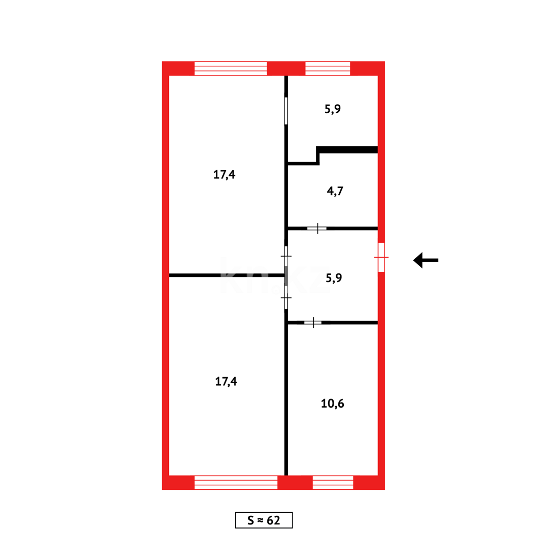 Продажа 3-комнатной квартиры, 61 м², ул. Ермекова в Караганде - фото 11