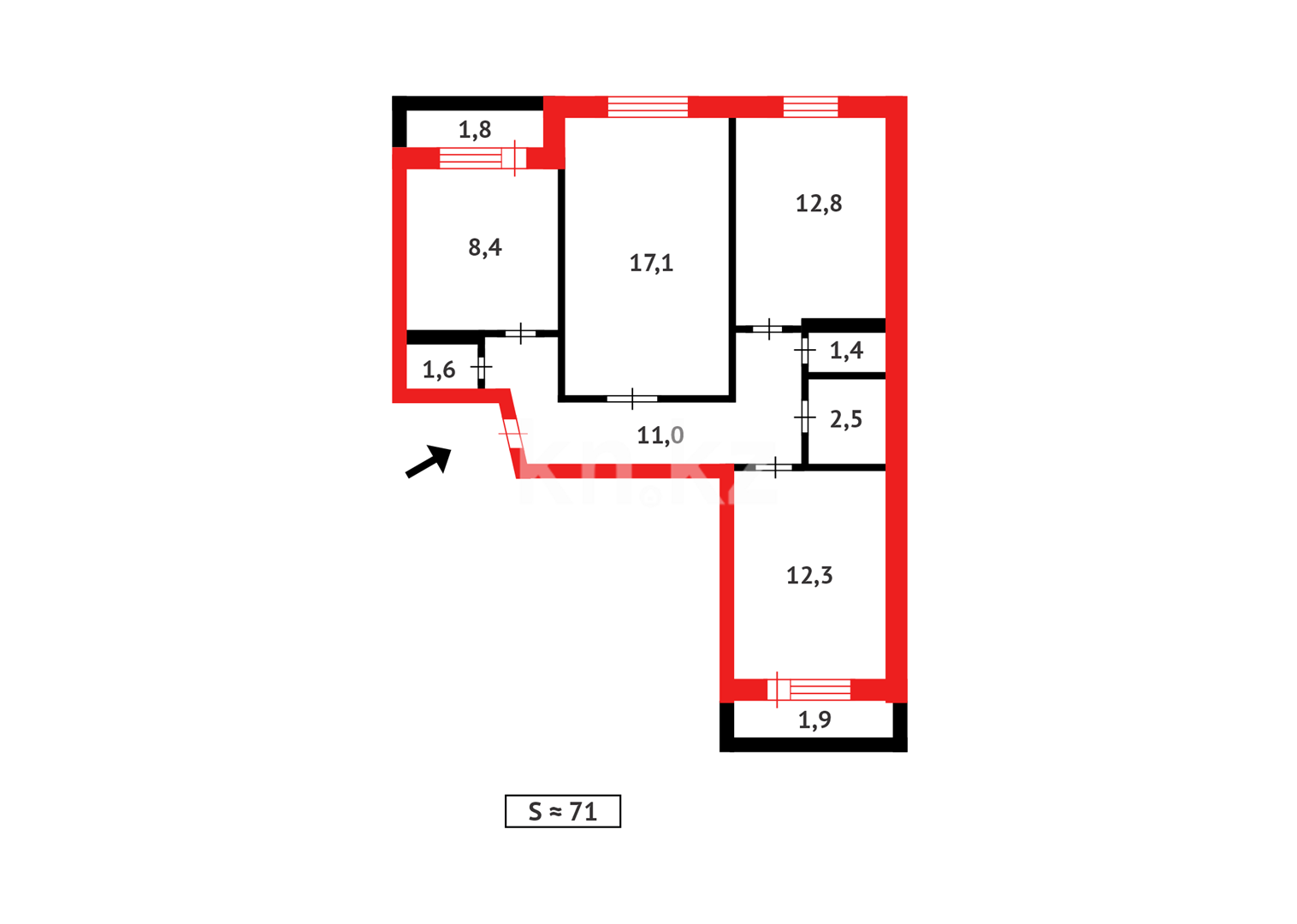 Продажа 3-комнатной квартиры, 71 м², ул. Горка Дружбы в Темиртау - фото 14