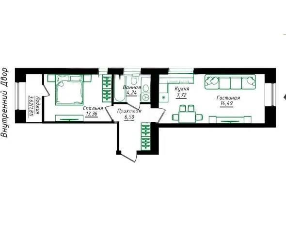 Продажа 2-комнатной квартиры, 48.12 м² в Астане