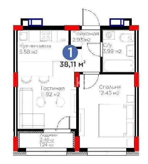 Продажа 2-комнатной квартиры, 38.11 м², пр. Аль-Фараби, дом  46/24 в Астане - фото 3