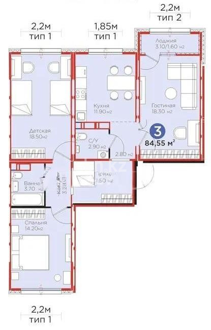 Продажа 3-комнатной квартиры, 85 м² в Астане