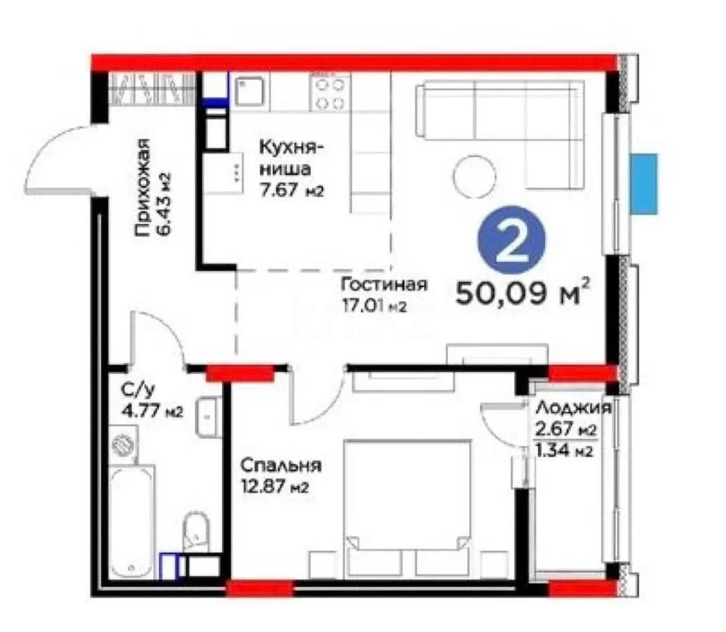 Продажа 2-комнатной квартиры, 50 м², ул. Рыскулова, дом  9 стр в Астане