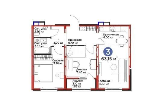 Продажа 3-комнатной квартиры, 63 м² в Астане