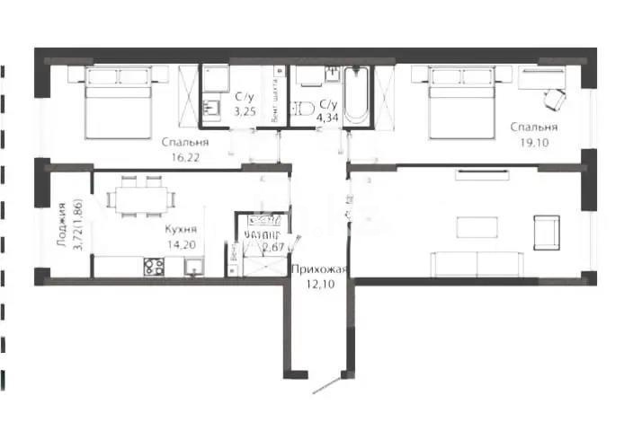 Продажа 3-комнатной квартиры, 96.04 м², ул. Бухар жырау, дом  12/2 в Астане