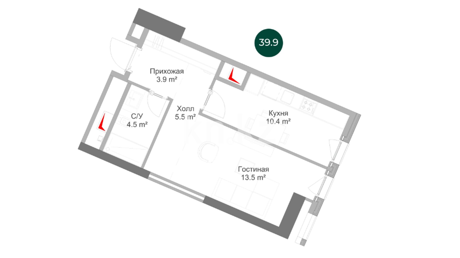 ЖК Rams Saiahat, 1-комнатная, цена 37 953 659 ₸, 951 220 ₸&nbsp;/&nbsp;м²