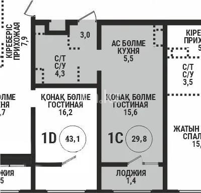 Продажа 1-комнатной квартиры, 29.8 м² в Алматы