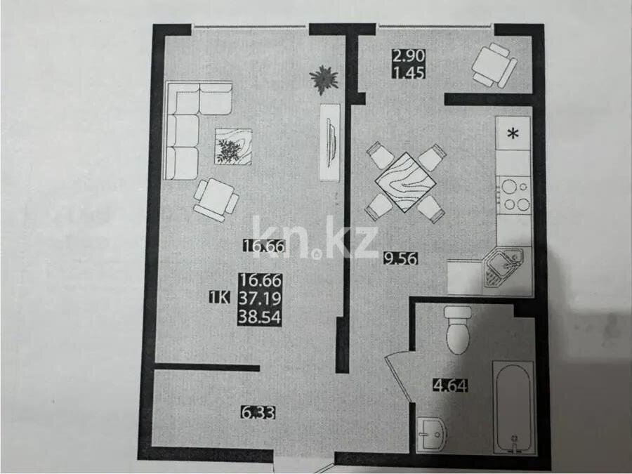 Продажа 1-комнатной квартиры, 38.54 м² в Астане