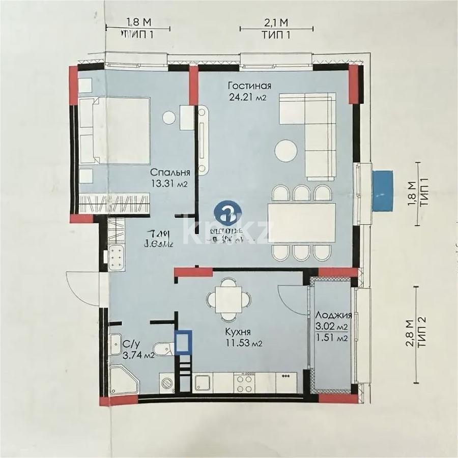 Продажа 2-комнатной квартиры, 60.65 м², пр. Туран, дом  57г в Астане