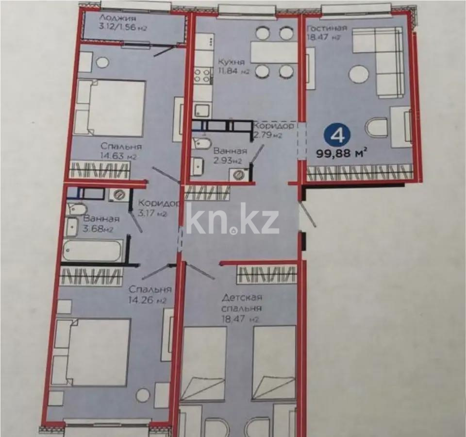 Продажа 4-комнатной квартиры, 100 м², ул. Толе би, дом  24 в Астане