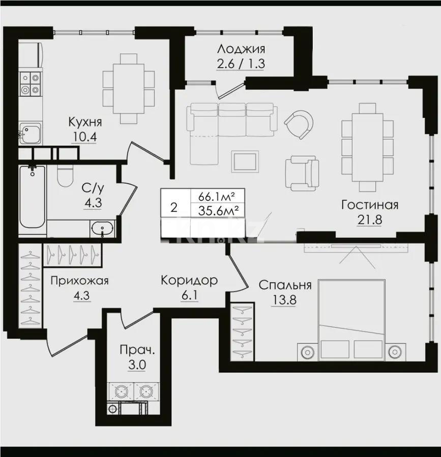 Продажа 2-комнатной квартиры, 65 м², пр. Тауелсыздык, дом  38/4 стр в Астане
