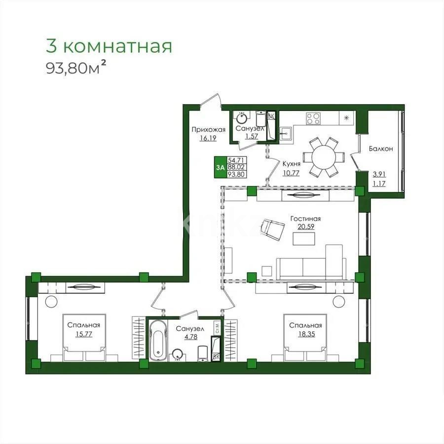 Продажа 3-комнатной квартиры, 93.8 м² в Астане