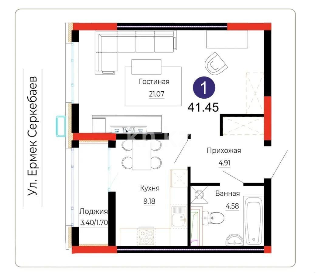 Продажа 1-комнатной квартиры, 41.44 м², ул. Е-882, дом  7 в Астане
