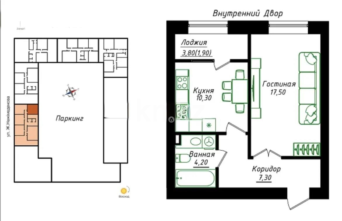Продажа 1-комнатной квартиры, 41 м² в Астане