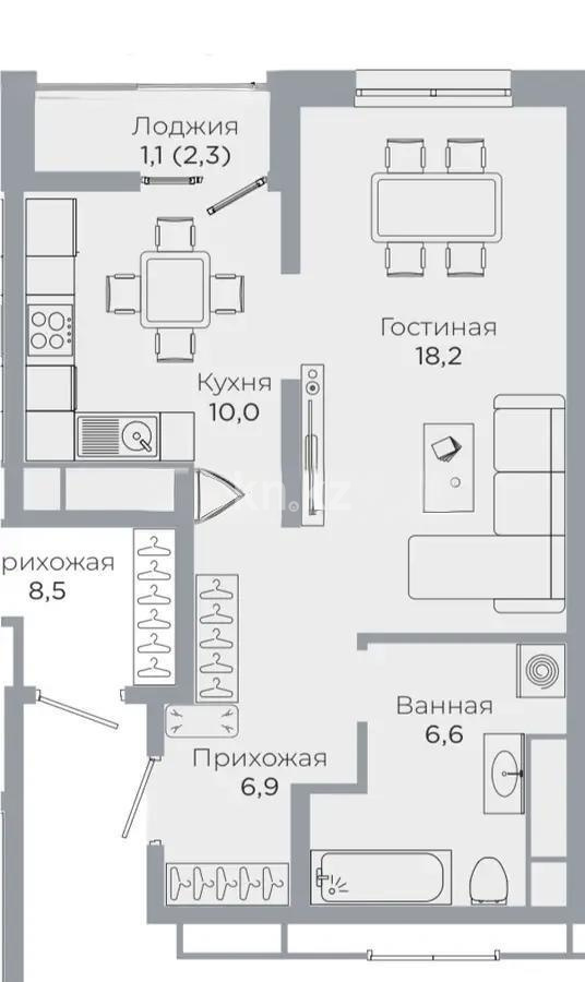 Продажа 1-комнатной квартиры, 42.8 м² в Астане