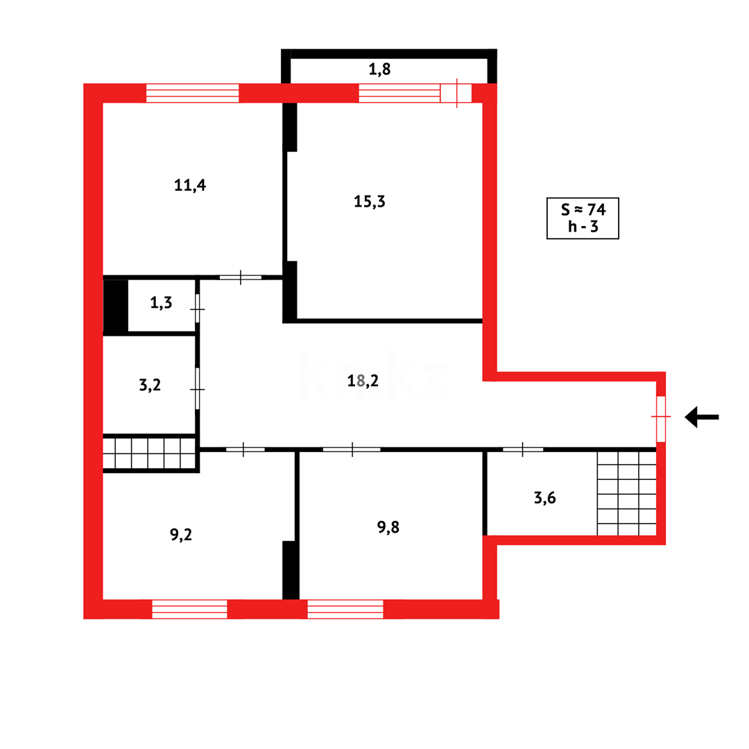 Продажа 3-комнатной квартиры, 74 м² в Караганде - фото 15