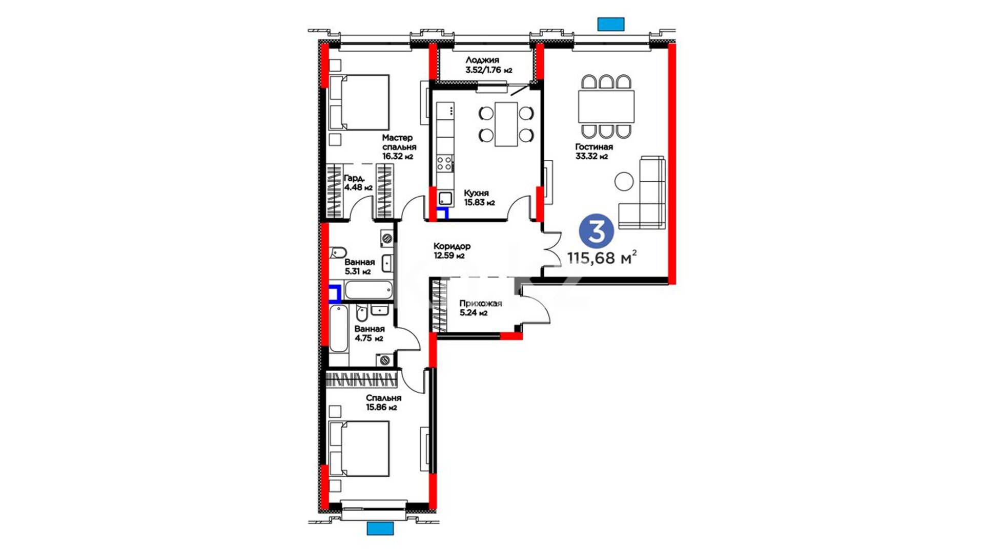 ЖК Capital Park Art, 3-комнатная, цена 84 747 168 ₸, 732 600 ₸&nbsp;/&nbsp;м²