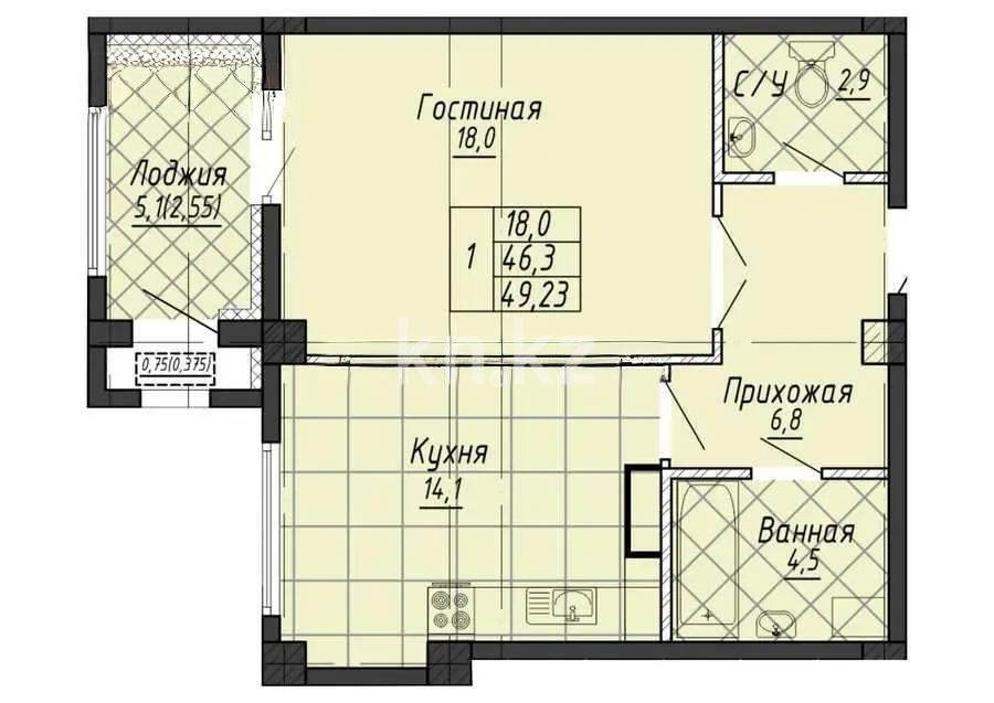 Продажа 1-комнатной квартиры, 49.23 м², ул. Майлина, дом  6б в Астане