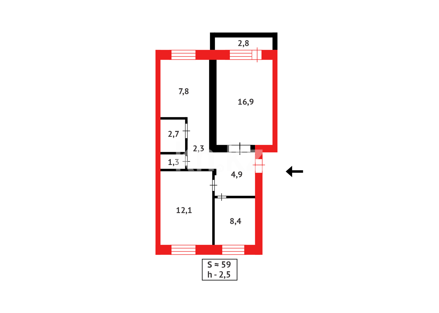 Продажа 3-комнатной квартиры, 59 м² в Абае - фото 9