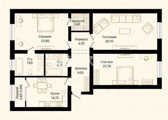 Продажа 3-комнатной квартиры, 123.1 м² в Астане