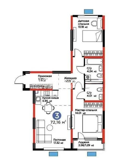 Продажа 3-комнатной квартиры, 73.3 м² в Алматы - фото 3