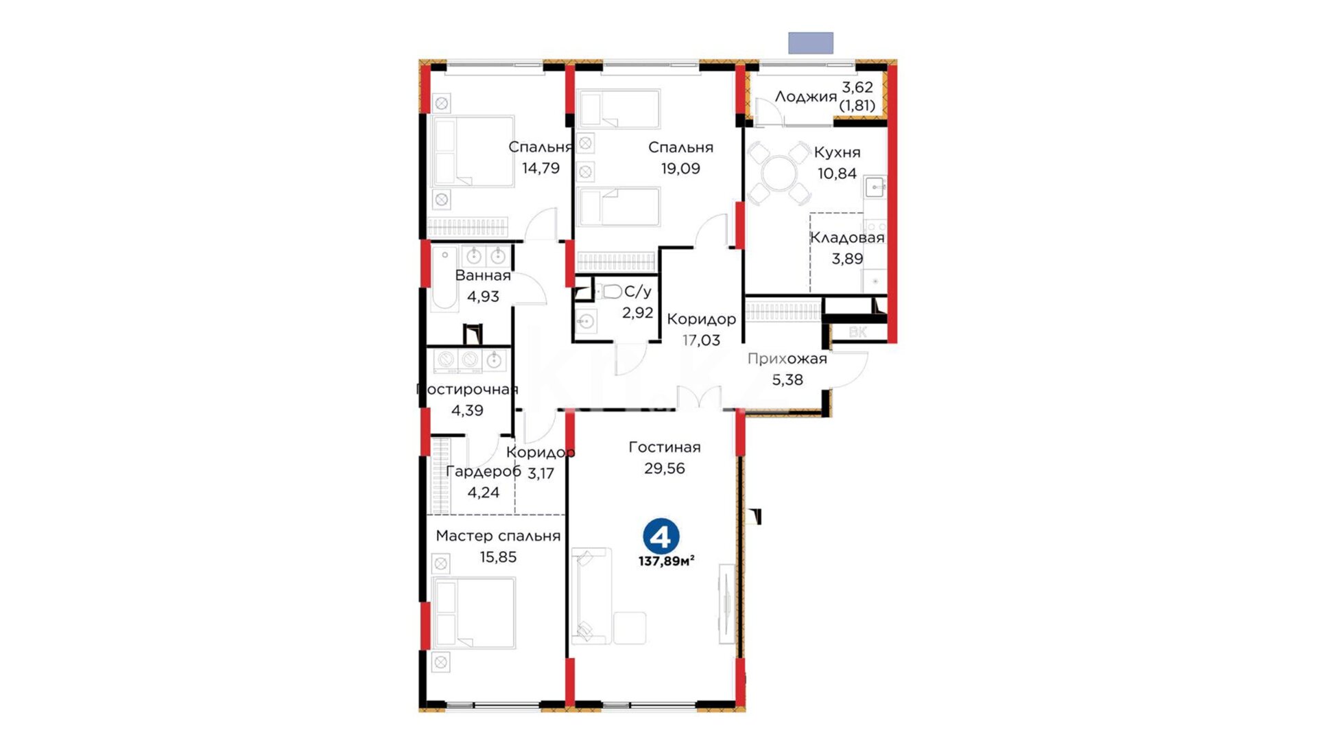 ЖК Auez Park, 4-комнатная, цена 100 521 810 ₸, 729 001 ₸&nbsp;/&nbsp;м²