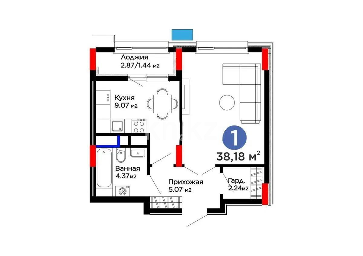 Продажа 1-комнатной квартиры, 38 м² в Караганде