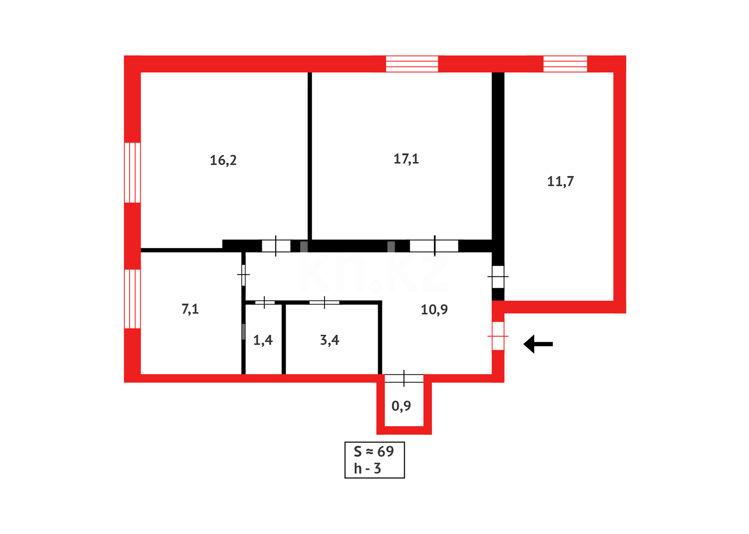 Продажа 3-комнатной квартиры, 68.7 м², ул. Победы, дом  34а в Сарани - фото 8