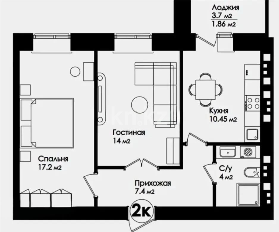 Продажа 2-комнатной квартиры, 54.91 м², ул. Бейбарыс Султан, дом  25 в Астане